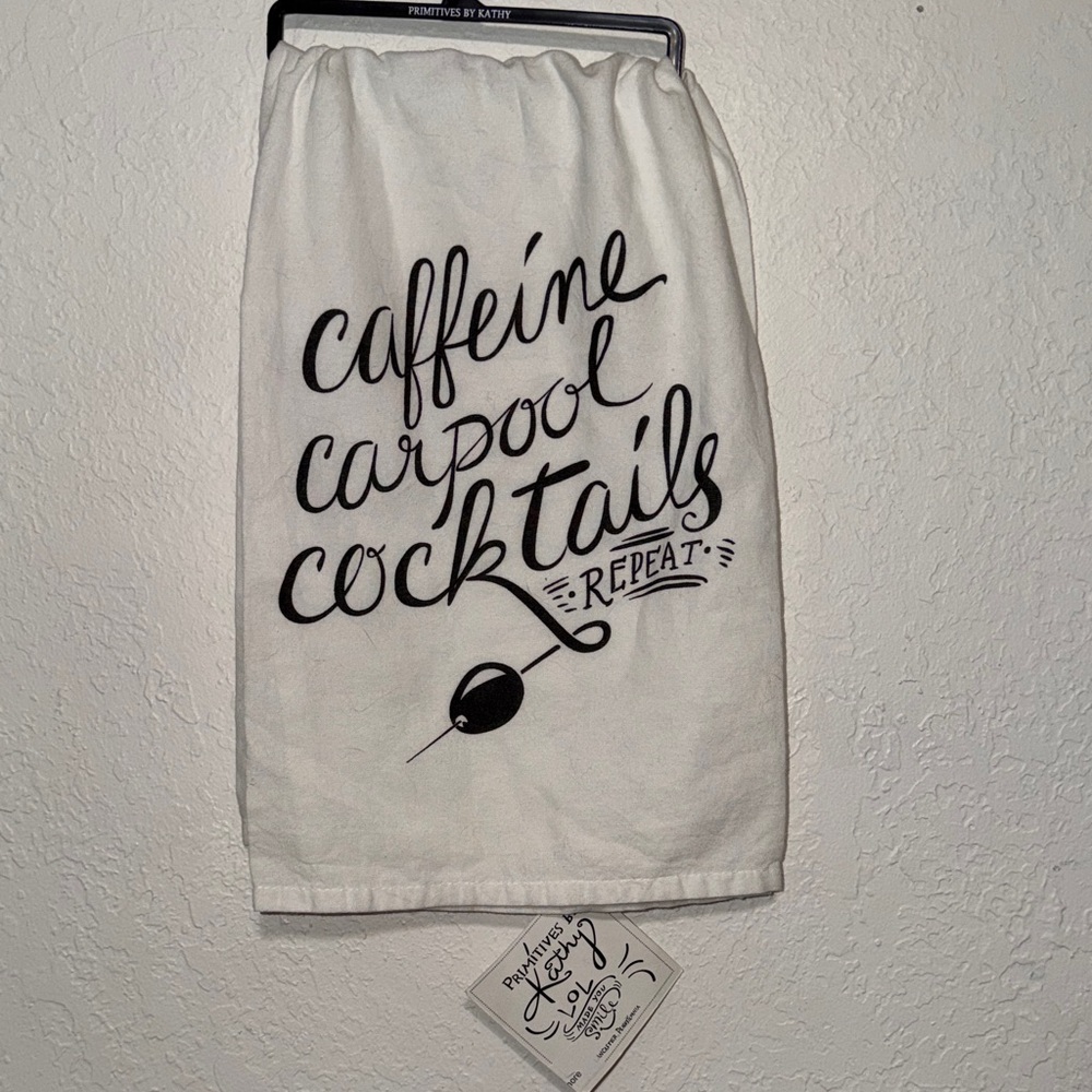 Primitives by Kathy LOL Kitchen Towel White Graphic Caffeine Carpool Cocktails